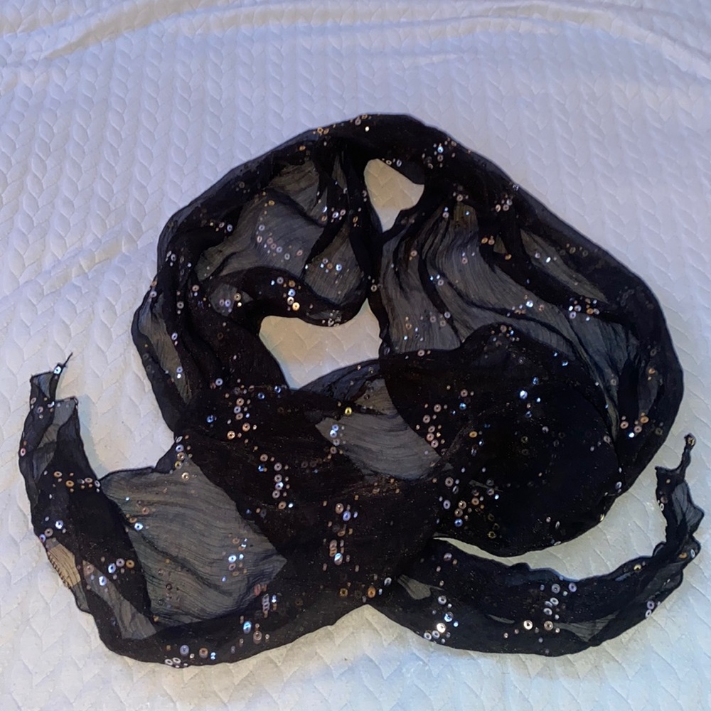 Claire’s brand black sheer scarf with silver sequence